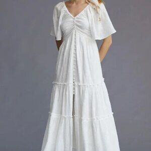 Anthropologie Ivory Tiered Maxi Dress